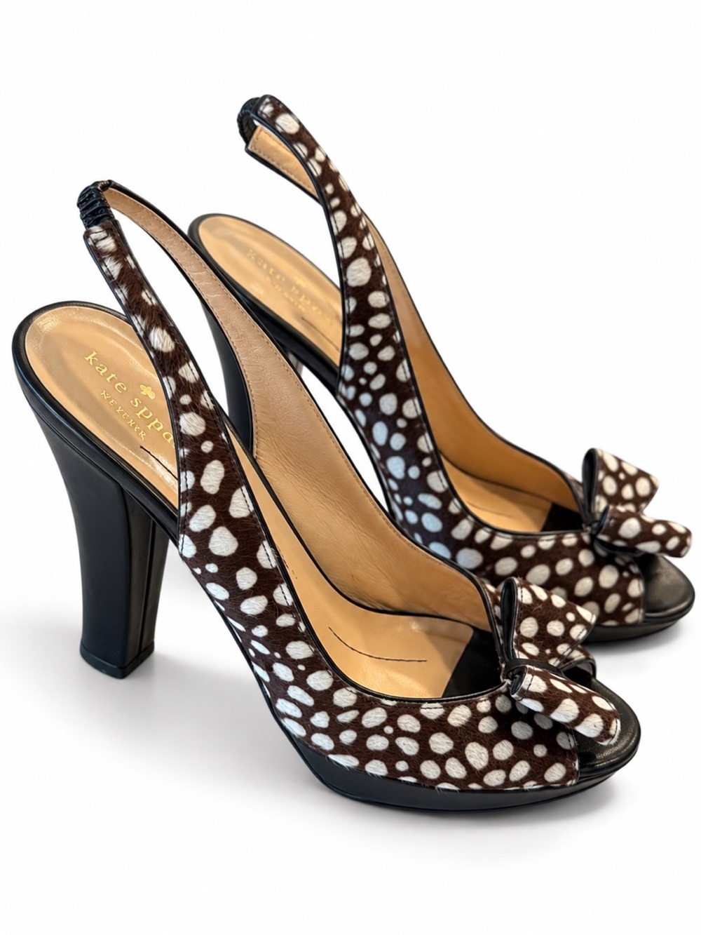 Kate Spade Giselle Spotted Calf Hair Slingback Peep Toe Heels Size 8B Italy